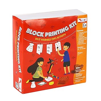 CocoMoco Kids Block Printing DIY Kit, Activity Kit for Kids with Wooden Stamps, Return Gift for 3-5 Years, 7-8 Years (Multicolor)