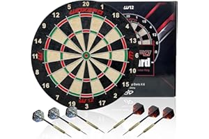 WAKEFA Dart Boards Set for Adults, Bristle Sisal Professional Size Dartboard Set with Staple-Free Bullseye, Round Radial Spider Wire, Number Ring-Free Dart Boards Game Includes 6 Steel Tip Darts, 17.75"