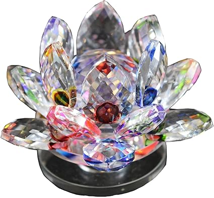 Saubhagya Global Vastu/Feng Shui Multicolour Crystal Lotus with Rotating Stand for Positive Energy, Gift Item, Good Luck, Prosperity & Success AAA Quality