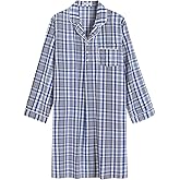 Latuza Men's Long Sleeve Nightshirt Cotton Nightgown with Pockets
