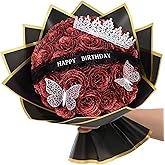 Waipfaru Glitter Roses Bouquet, Birthday Gifts for Women Mom, DIY Fake Flowers Bouquet with Birthday Stand-Up Signs, 36 Red Rose for Grandma Wife Friends