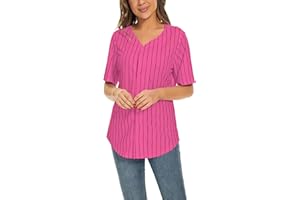 MOWBEAT Women Baseball Jersey Stripe Softball Jersey Button Down Tee Shirt Sports Uniform Short Sleeve T-Shirt