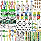 182PCS Soccer Party Favors, Soccer Birthday Party Favors with Cups Straws Puzzle Toys Whistles Mini Soccer Stress Balls Slap Bracelets Key Chains for Soccer Birthday Party Decorations