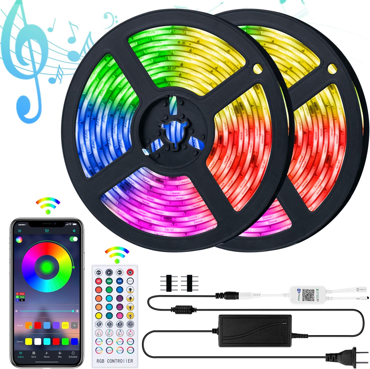 GiveBest LED Strips Lights, 32.8 Ft. 300 LEDs Flexible LED Lights Bluetooth App Control Music & Voice Sync, 5050 Adhesive Lights Backlights for TV Bar Bedroom Patio Decoration, RGB Changing Color