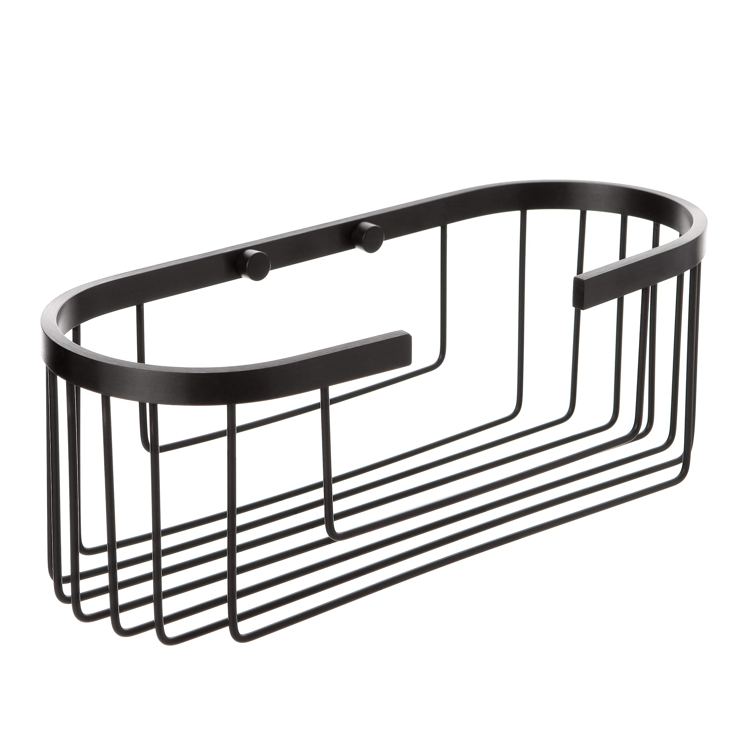 TATAY - Large oval shower basket with front opening. Black aluminium. Dimensions: 12 x11.5 x 30cm