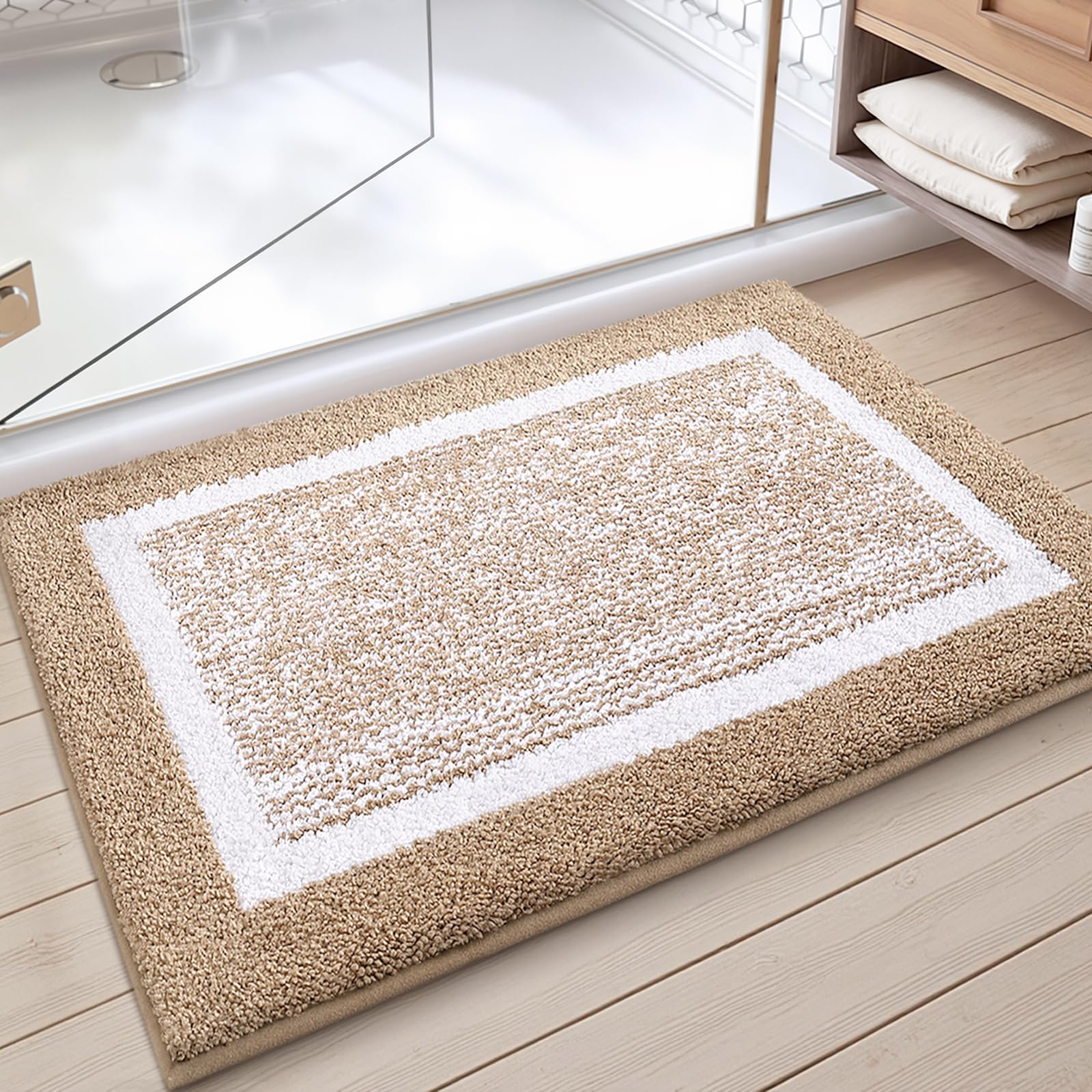 COLOR&GEOMETRY Simple and Stylish Absorbent Bath Mat 40 x 60 cm, Soft Bathroom Mat Non Slip, Machine Washable Bath Rug Bathmat Bath Mats for Bathroom Bathtub Shower (Khaki)