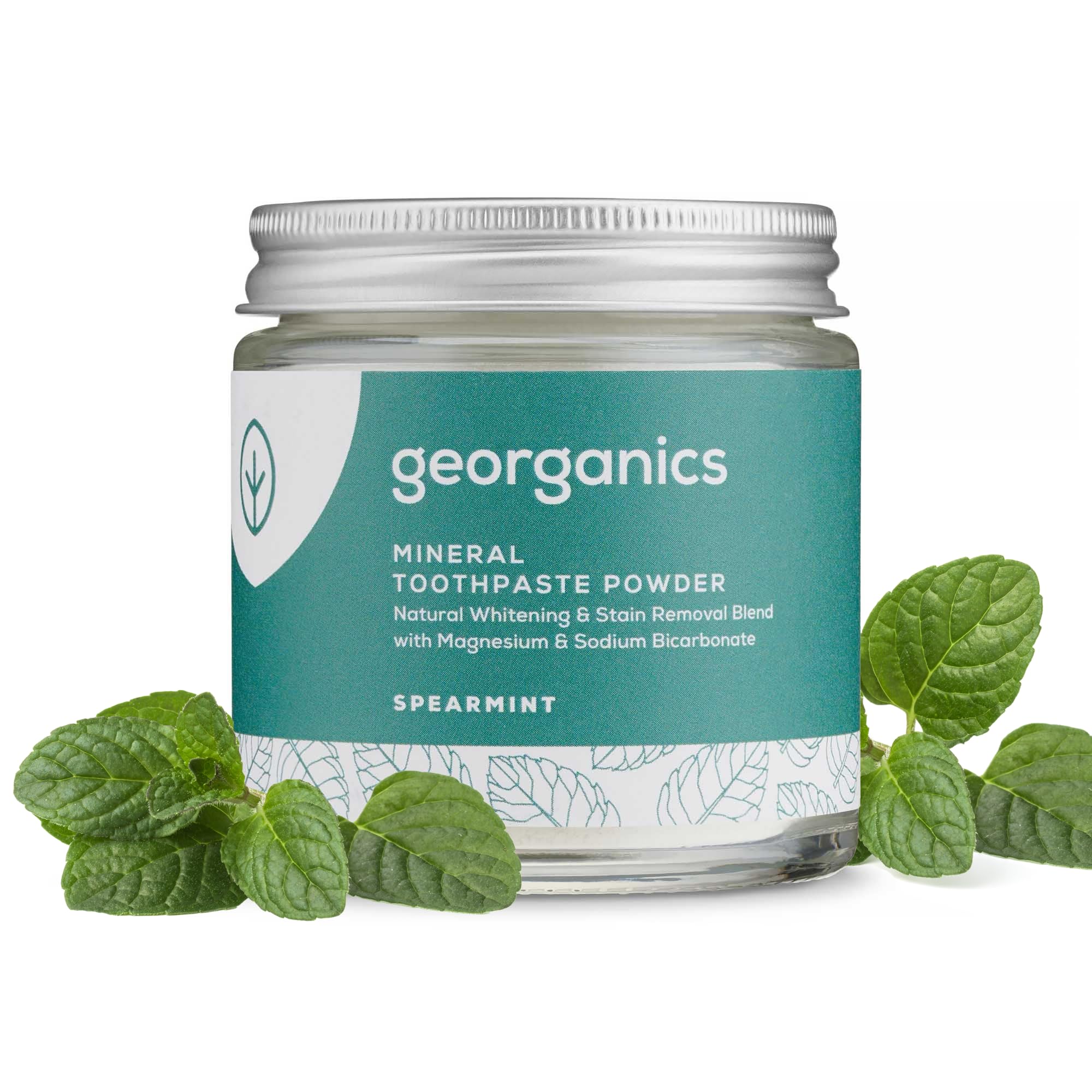 Georganics Whitening Mineral Toothpaste Powder - 60ml - Spearmint - 100% Natural Fluoride Free, SLS Free & Glycerine Free - Stain Removing & Teeth Whitening - Certified Cosmos, Vegan & Cruelty-Free