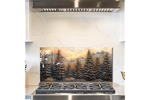 fzxwyishu Tree of Life,Tempered Glass Backsplash For Kitchen Behind Stove,Easy to Clean Kitchen Sink Cover Splash Guard, Home Kitchen Décor (brown, 30"x14"(76.2x35.56cm))