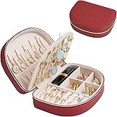 ProCase Travel Size Jewelry Box, Medium Portable Seashell-Shaped Jewelry Case, 2 Layer Jewelry Organizer in PU Leather for Women -Red