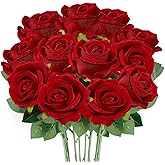 uehdydh 12 Pcs Red Roses Artificial Flowers, Real Touch Fake Velvet Flowers with Stems in Bulk for DIY Home Decor, Wedding, Party, Mother's/Valentine's Day Gifts