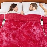 greenoak Heated Electric Blanket Throw, Faux Fur Sherpa Heating Blanket for Sofa Bed, Warm Winter Gifts for Mom/Grandma, Heater Lap Blankets 5-Position Timer &10 Heating Levels 84''*90" Red
