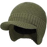 M/L/XL/XXL Waterproof Merino Wool Brim Beanie for Men with Ear Flap, Outdoor Warm Fleece Lined Knit Winter Hat for Big Heads