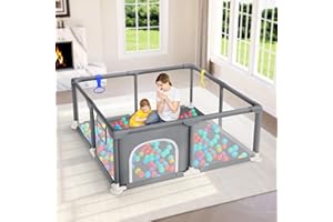 Dripex Baby Playpen, 47×47 Inch Small Playpen for Babies, Enhanced Safety Baby Play Yard for Indoor & Outdoor, Infant Play Pen with Soft Breathable Visible Mesh, Anti-Fall Design & Easy Setup, Grey