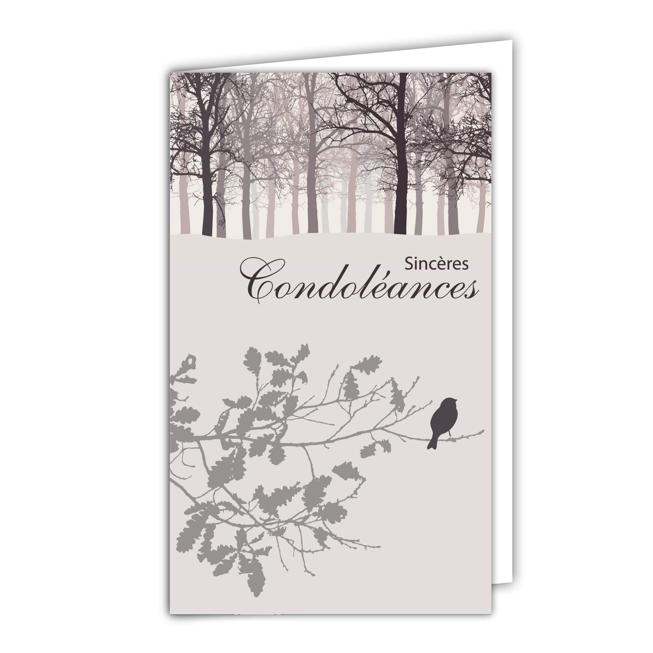 Small Grey Greetings Condolence Card - Dead Deuil Landscape - Peaceful Sunset - Flying Birds - Doves - Peace - Water - Lake - Grass - Made in France