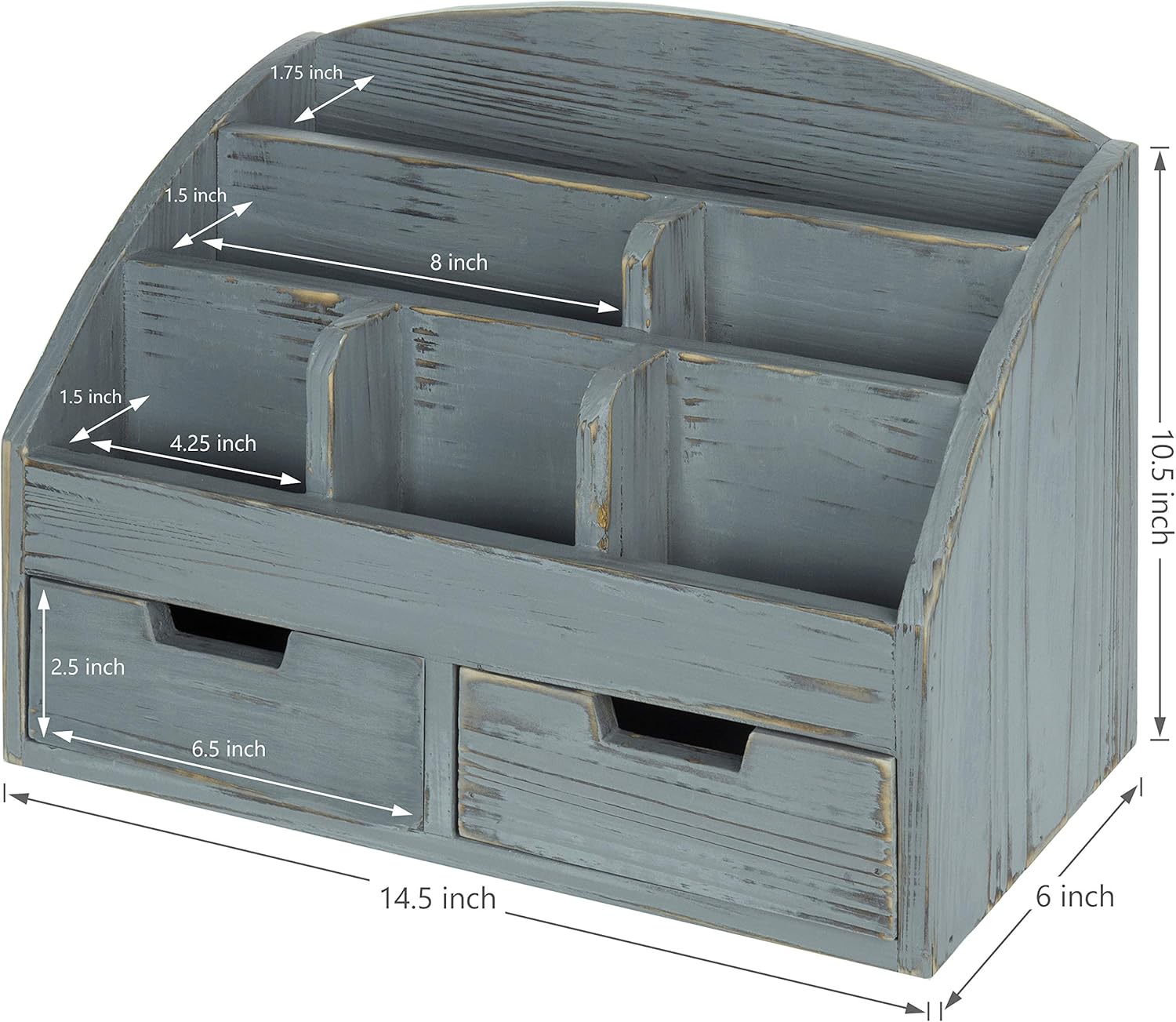 MyGift 6-Compartment Distressed Dark Grey Wood Desk Organizer with 2 Drawers : Office Products