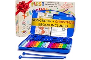 Leopold & Marianne | Xylophone for Kids Ages 5-9 | Kids Musical Instrument | Glockenspiel 25 Notes Chromatic | Color Metal Keys | Music Book Included, Play-Along Videos, Blue Carry Plastic Case