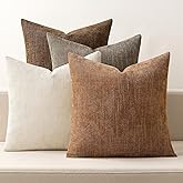 MIULEE Pack of 4 Decorative Throw Pillow Covers 22x22 Inch Brown Chenille Textured Throw Pillows Boho Farmhouse Rustic Accent Cushion Covers for Vintage Modern Home Decor Couch Sofa Bed Living Room