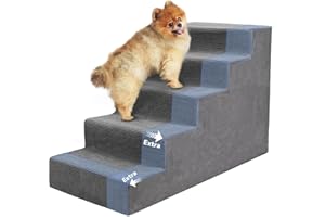 Niubya Dog Stairs for Small Dog and Cats,23”H Non-Slip Bottom Pet Steps for High Beds and Couch,High-Density Foam Pet Stairs Grey,5 Steps