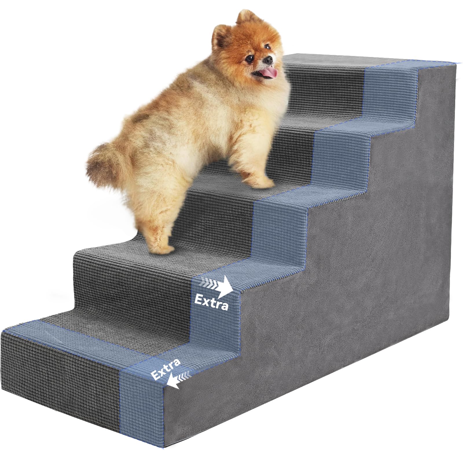 View 1 of ***STAIR COVER NOT INCLUDED *** Niubya Dog Stairs for Small Dog and Cats,23”H Pet Steps for High Beds and Couch, Extra Wide High-Density Foam Pet Stairs 5 Steps