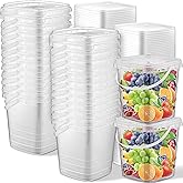 Huwena 30 Pcs 32 oz Deli Containers with Lids and Handles Square Plastic Food Storage Containers Clear Space Saver Restaurant Stackable Containers for Meal Food Prep Kitchen Party Supplies