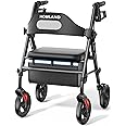 HOMLAND Foldable Rollator Walkers with Seat for Seniors, 8'' Big Wheels, 350 lb. Weight Capacity, Adjustable Handles and Seat Height, Lightweight Rolling Walker, Black
