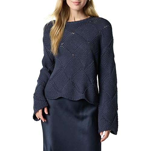 The Drop Women’s Katia Basket Weave Cropped Sweater, Navy, L