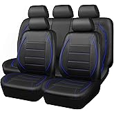 CAR PASS Universal FIT Piping Leather Car Seat Cover, for suvs,Van,Trucks,Airbag Compatible,Inside Zipper Design and Reserved Opening Holes (Full Set, Black and Blue)