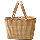 Teng Tian Nantucket Tall Tote Office Handbag with Handle - Cane-on-cane Weave, Picnic Basket, Large Capacity for Women, Top Handle, Home & Outdoor Storage