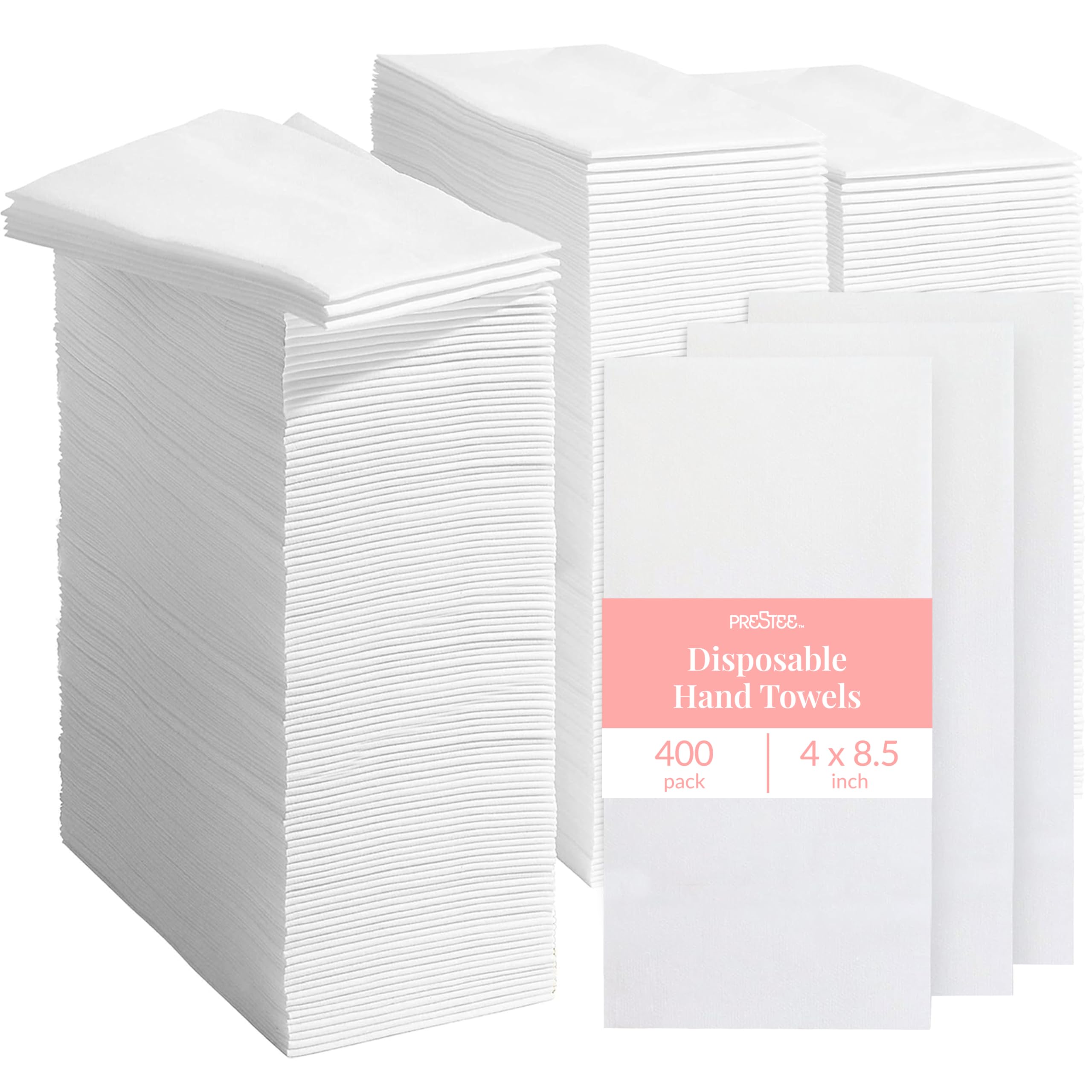 Prestee 400 Linen Feel Disposable Paper Hand Towels - White, Event Supplies, Disposable Guest Towels, Wedding Napkins, Disposable Napkins for Guest Bathroom, Christmas Parties, Holiday Dinners Image