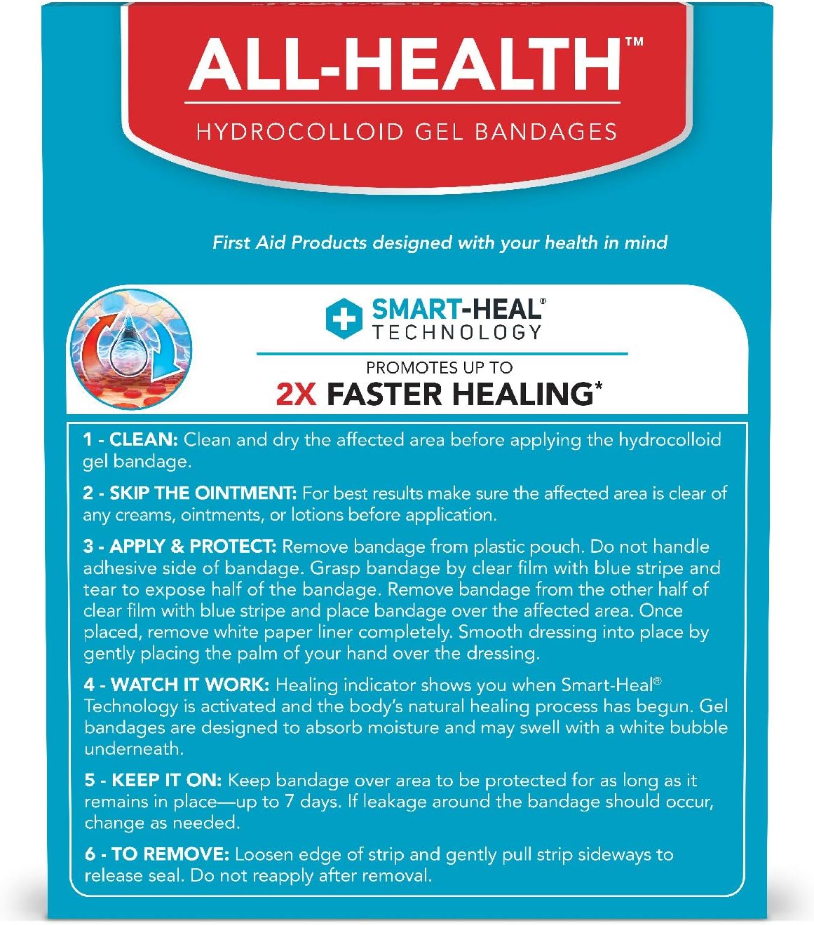 All Health All Health Advanced Fast Healing Hydrocolloid Gel Bandages, Large Wound Dressing, 4 ct | 2X Faster Healing for First Aid Blisters or Wound Care: Health & Personal Care