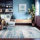 FLYRUGGO Abstract 5x7 Area Rug Washable Soft Large Non-Slip for Living Room Dining Room Office Bedroom - Abstract Teal/Grey