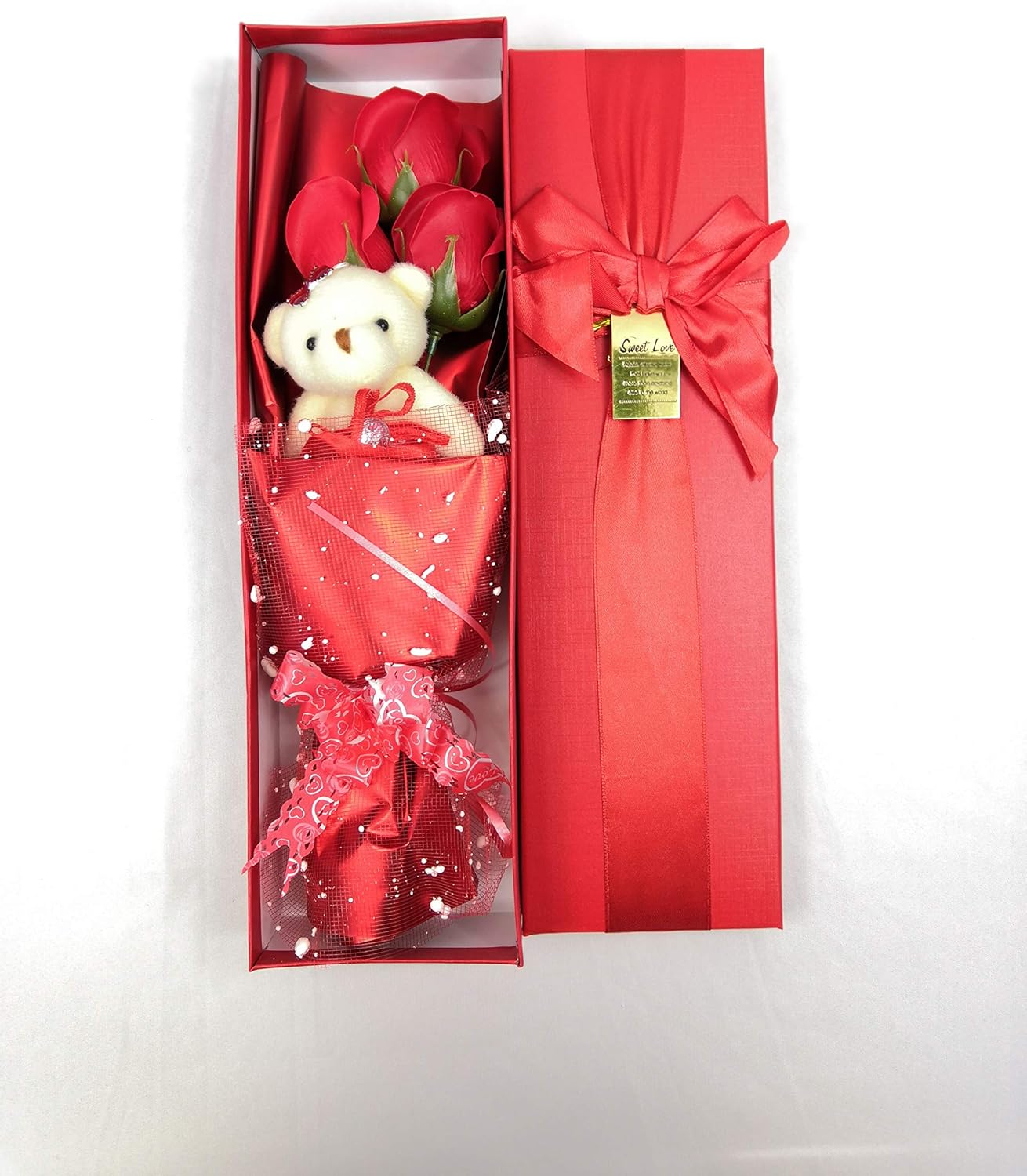 rose teddy bear with gift box
