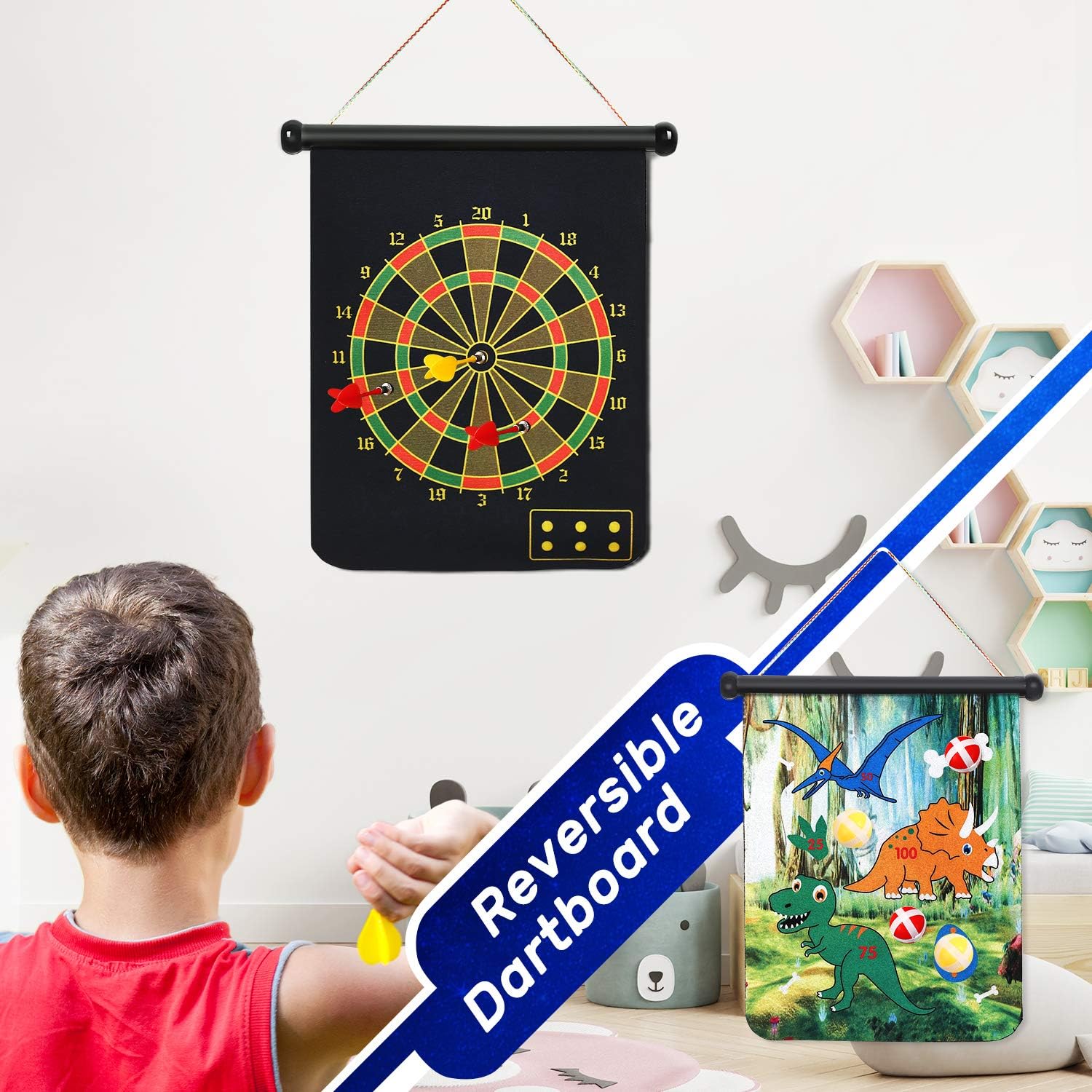 CUTE STONE Magnetic Dart Board for Kids, Safe Dart Game Toys with 6pcs Magnetic Darts and 8 Velcro Dart Balls, Indoor Outdoor Party Dartboard Games for 3+ Years Old Kids, Boys, Girls, Adults, Families: Toys & Games