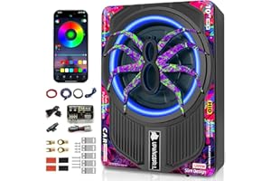 UPWINGSPIRAL 1200W 10" Car Subwoofer, Slim Under Seat Powered Subwoofer and Amp Package with RGB Light, Individual Control fo