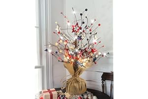 JEGERMIG Independence Day 4th of July Lighted Tree Red White and Blue Patriotic Decorations Table Top