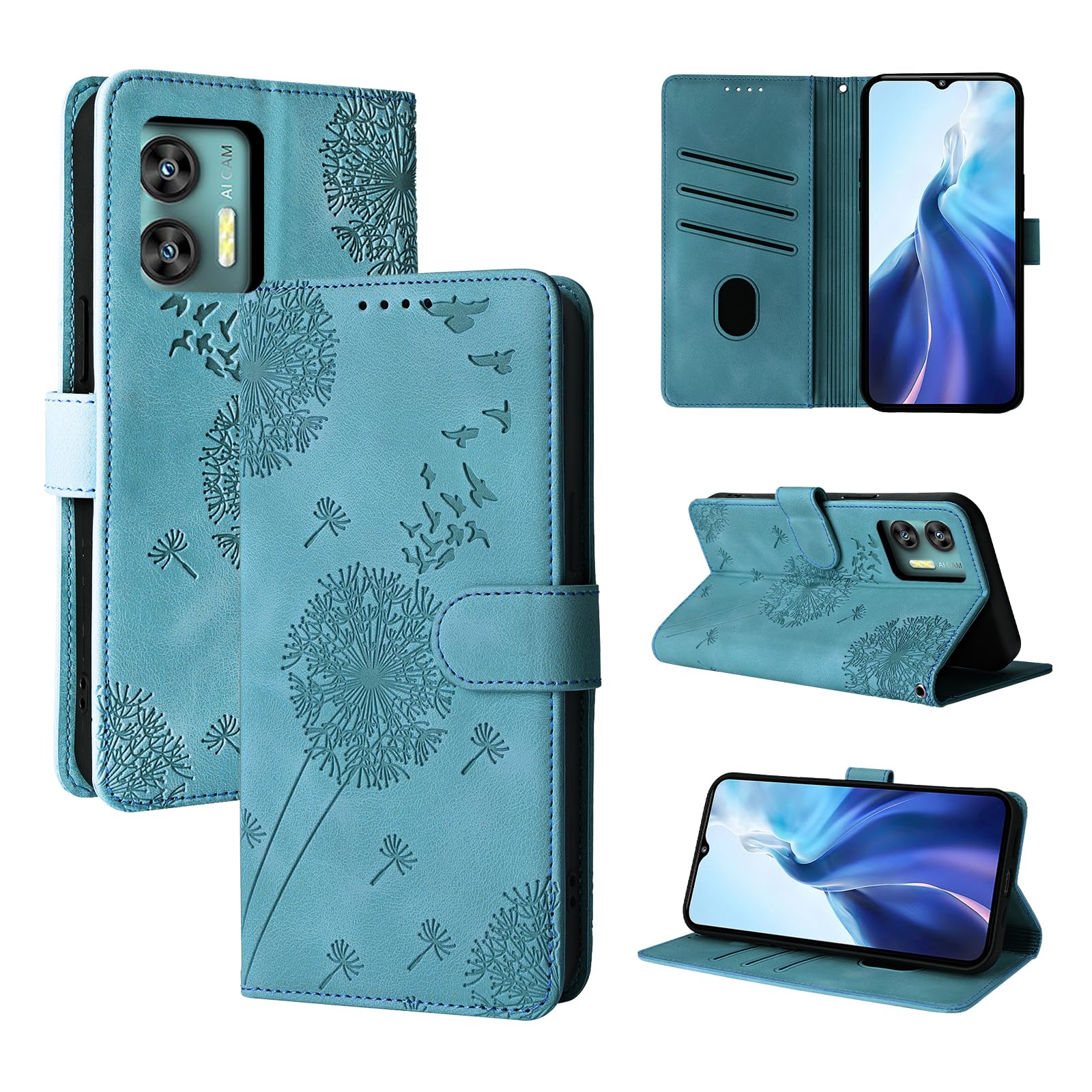 Rostsant Mobile Phone Case for Oukitel C36 - Dandelion PU Leather Flip Case Wallet Bag Cover Magnetic Blue