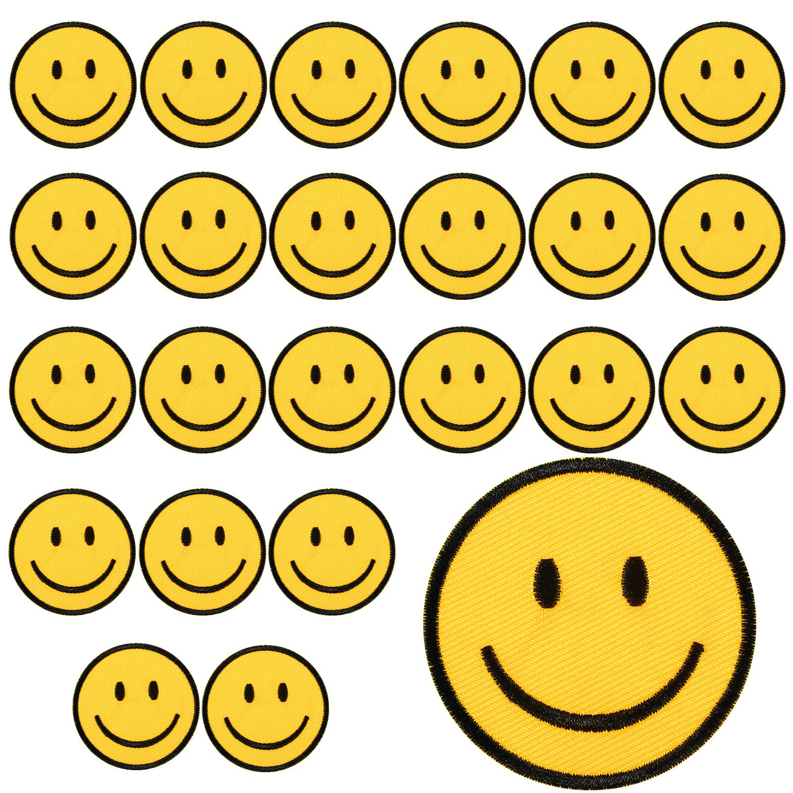 Photo 1 of 15 pieces Smile Face Iron on Patch Yellow Happy Face Cute Applique Clothes Embroidered Vintage Iron Patches for Jeans Bags Clothing Dress Hat Jacket Craft DIY Decor
