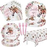 HIPVVILD Cowgirl Party Decorations Tableware - Western Horse Birthday Party Supplies For Girl, Plate, Napkin, Fork, Tablecloth, Wild West Cowgirl Birthday Baby Shower Decorations Dinnerware | Serve 24