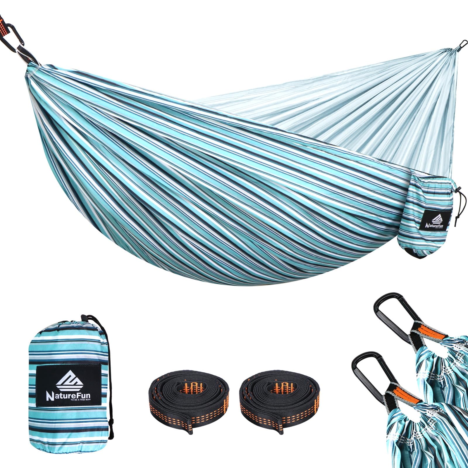 NATUREFUN Ultra-Light Travel Camping Hammock | 300kg Load Capacity,Breathable,Quick-drying Portable Hammock | 2 x Premium Carabiners,2 x Nylon Slings Included | Outdoor Indoor Garden