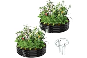 ZFHGARDEN Galvanized Metal Planter Round Raised Garden Bed Kit for Gardening Outdoor，2x2x1ft 2pc Grow Garden Box Raised Flower Bed，Round Galvanized Planter Outdoor Metal Fire Pit Ring Black