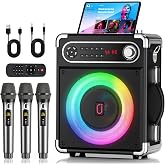 Karaoke Machine with 3 Zero Delay Mics for Adults, Karaoke Set for Parties | Support Karaoke Mode,MIC Priorit, Automatic Bass &amp; Treble Adjustment,Support TV Connectivity for Parties,Events,BBQs