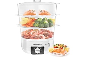 KEENSTAR 13L Electric Food Steamer for Cooking, Vegetable Steamer with 3 Tiers Stackable Baskets, 800W Fast Cooking, Auto Shutoff 60-Minute Timer, Ideal for Veggies Seafood Rice - White Color