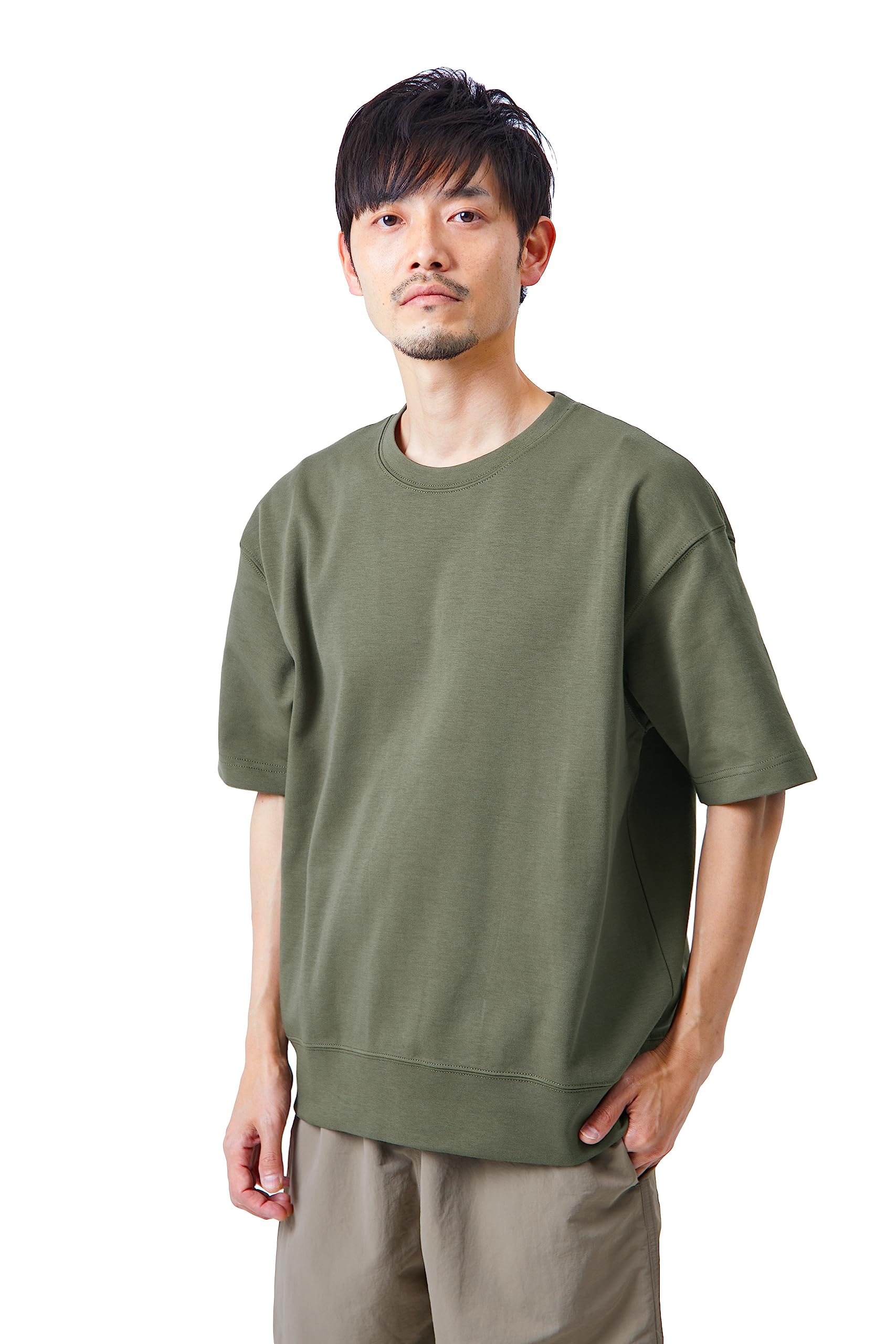 [Amazon Essentials] ダブルフェイス スウェット Tシャツ ワイドフィット メンズ (旧ブランド名:WHOLEPERSON(ホールパーソン)) カーキ L の商品画像