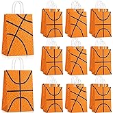 Leinuosen 30 Pcs Basketball Tennis Party Bags Baseball Tennis Gift Goodie Favor Treat Candy Goody Bags with Handle for Sports Theme Birthday Party Supplies (Basketball)