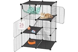 VISCOO Cat Cage, 3-Tier DIY Catio Cat Enclosures, 24" x 16" x 36" Cat Playpen Indoor & Outdoor with Hammock, Detachable Metal Wire Kennel Cats Crate, 2x1x3 Exercise Place for 1-2 Cats/Kitten