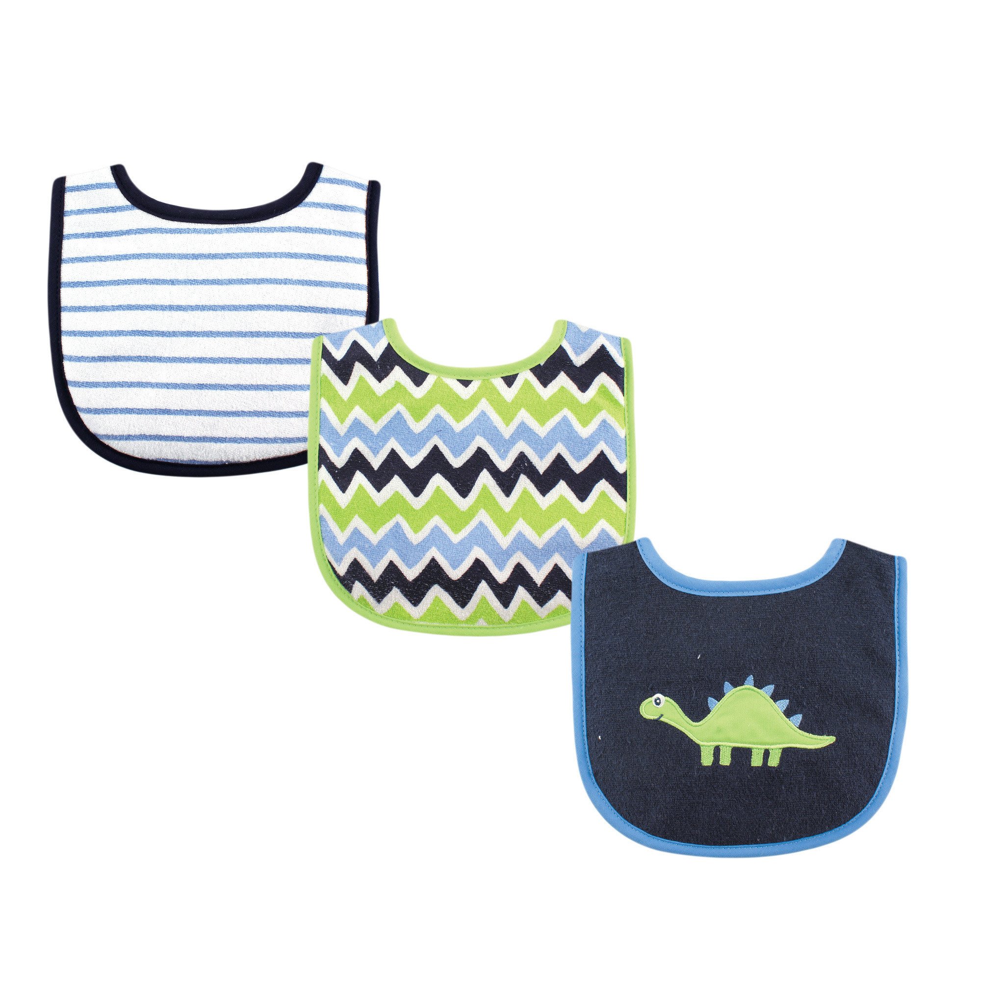 Luvable Friends Unisex Baby Cotton Drooler Bibs with Fiber Filling, Dinosaur, One Size