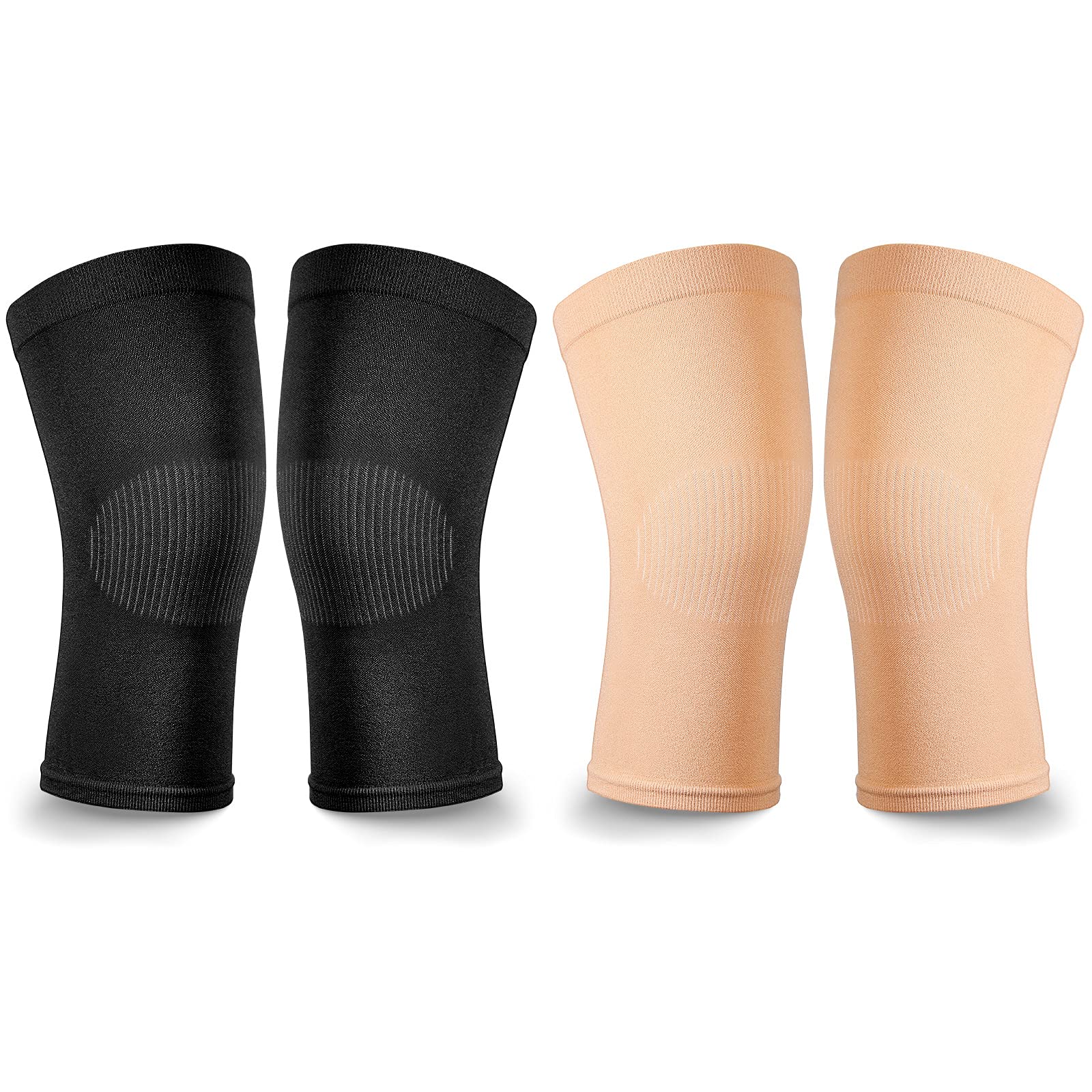 Photo 1 of 2 Pair Knee Brace Compression Sleeves Knee Support Brace for Meniscus Tear, Lightweight Knee Sleeve for Arthritis Pain Relief, Knee Support for Men and Women for Running, Weight Lifting (Black, Beige)