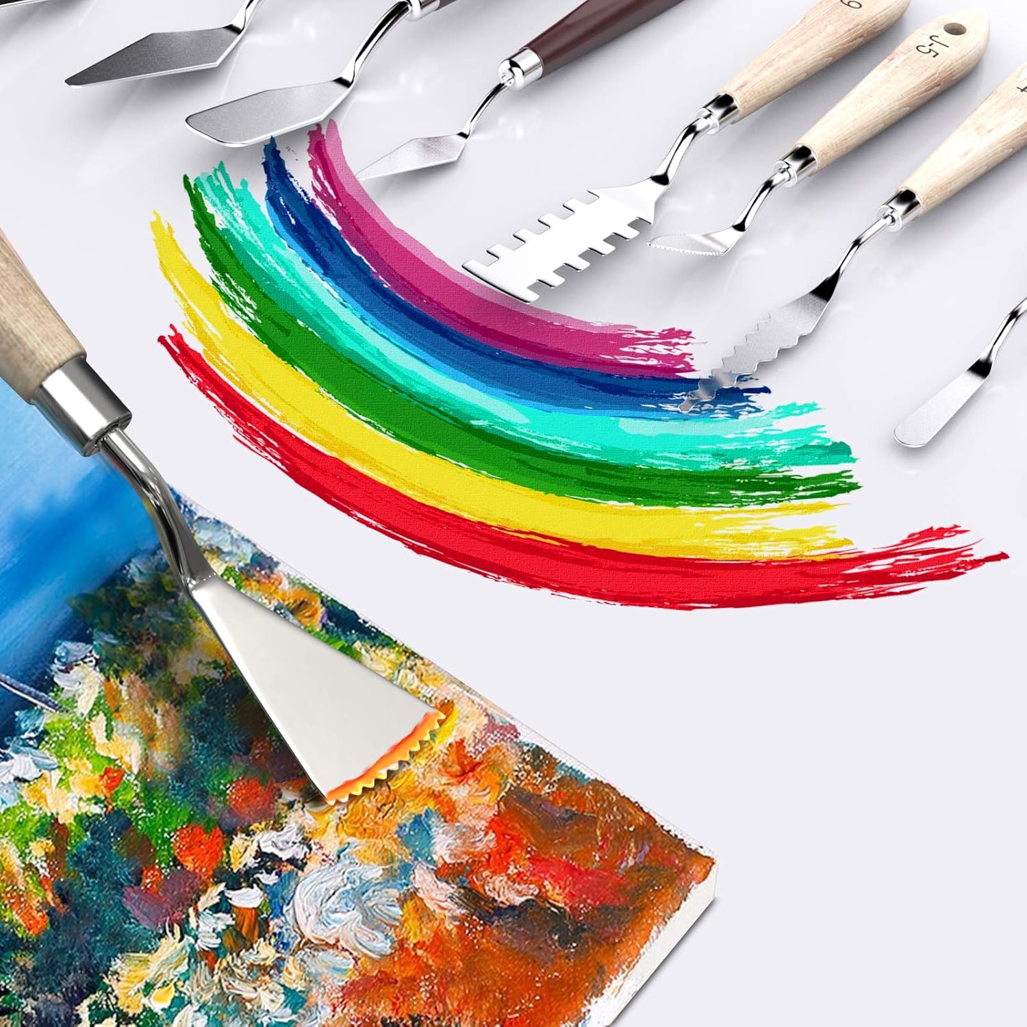 TiMOVO Painting Knives Set [11Pcs] Stainless Steel Palette Knives Spatula Color Mixing Scraper for Oil, Canvas, Acrylic Art Tools with Wooden Handles & Different Blade Shapes and Sizes