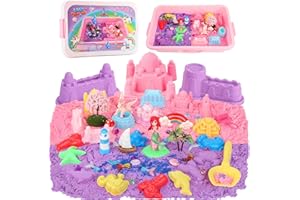 Lokuc Unicorn Sensory Bin for Girl, Unicorn and Mermaid Sensory Sand Kit Toy, 60Pcs Sandbox with 2.2 lbs Magic Sand Sensory Bins, Christmas Birthday Gift for Toddler Kid Age 3 4 5 6 7 8