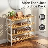 KEPLIN Natural Bamboo Shoe Rack 4 Tier White Natural 70x67x25cm 12 Pairs view 4